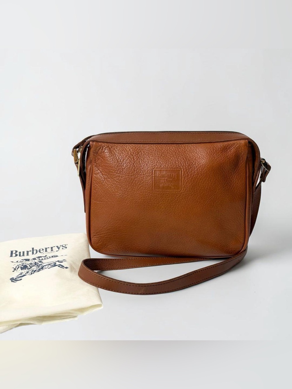 Burberry Tan Leather Messenger Bag w/COA